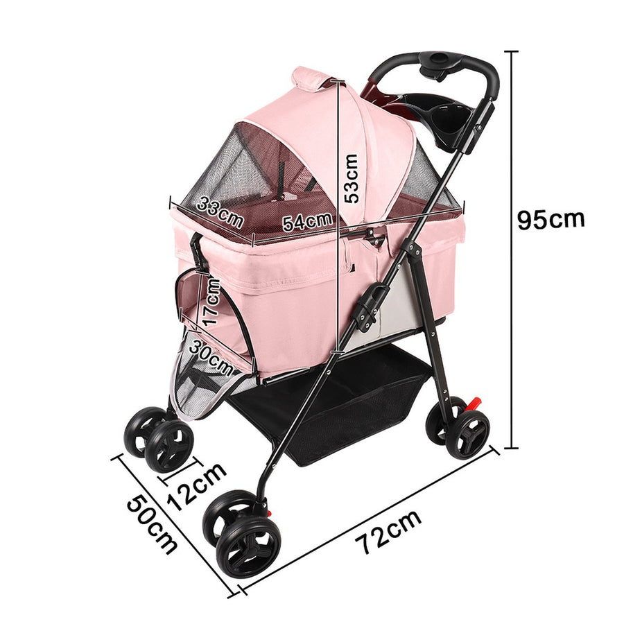 Cotes de la poussette Oxford 600D : 72 × 50 × 95 cm, nacelle 54 × 33 cm, hauteur 53 cm (schéma du fournisseur)