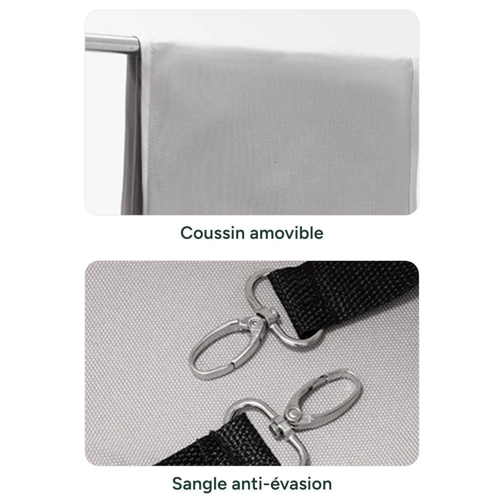 Coussin amovible et sangle anti-évasion, fournis avec la poussette (photo du fournisseur)
