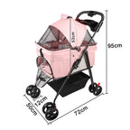 Cotes de la poussette rose : 72 × 50 × 95 cm, nacelle 54 × 33 cm, hauteur 53 cm (photo du fournisseur)